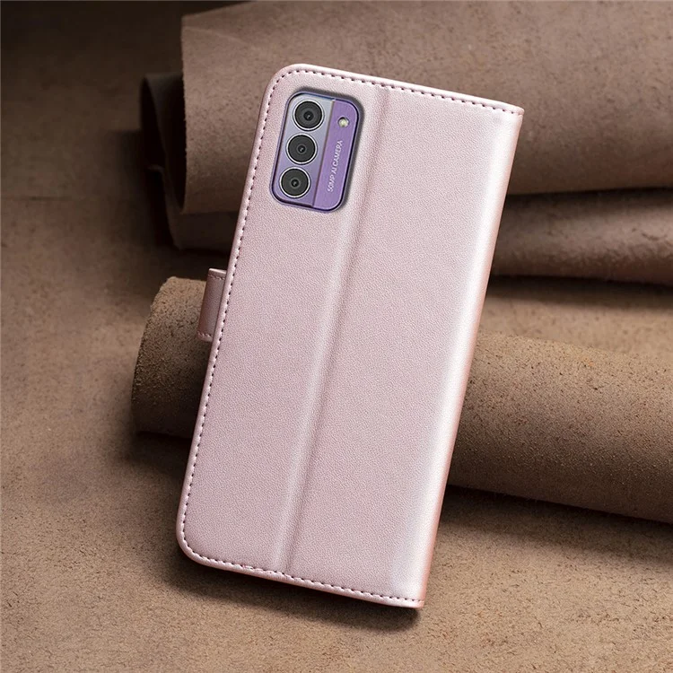 BINFEN COLOR BF17 Cell Phone Cover for Nokia G42 Wallet Stand TPU+PU Leather Phone Case - Rose Gold