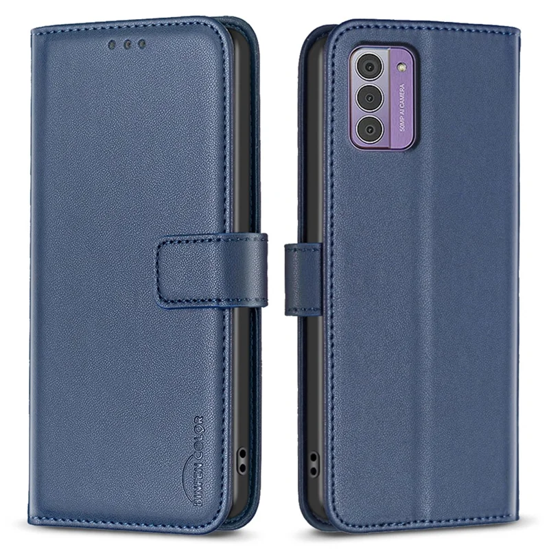 BINFEN COLOR BF17 Cell Phone Cover for Nokia G42 Wallet Stand TPU+PU Leather Phone Case - Blue