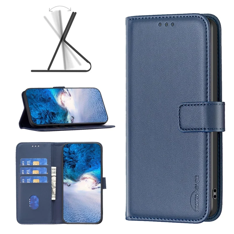 BINFEN COLOR BF17 Cell Phone Cover for Nokia G42 Wallet Stand TPU+PU Leather Phone Case - Blue