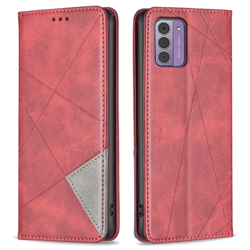 Étui de téléphone en cuir avec support pour Nokia G42 avec motif de ligne imprimé - Étui pour téléphone portable avec fentes pour cartes - Rouge