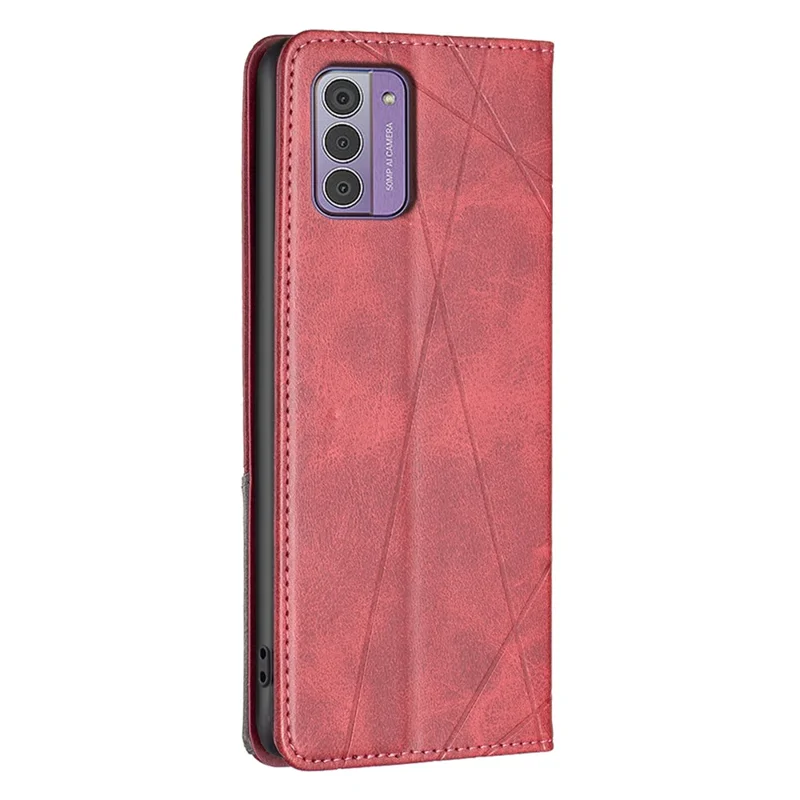 Étui de téléphone en cuir avec support pour Nokia G42 avec motif de ligne imprimé - Étui pour téléphone portable avec fentes pour cartes - Rouge