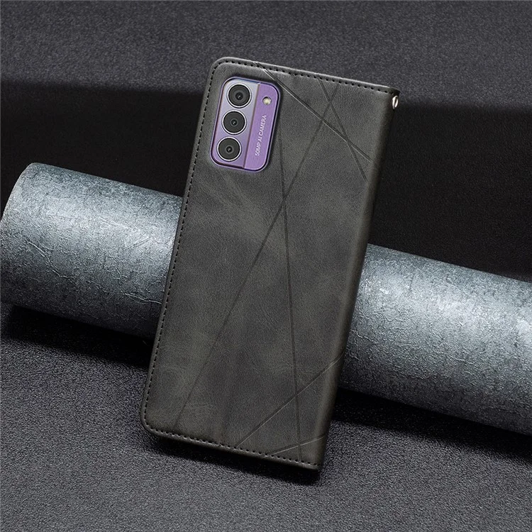 For Nokia G42 Stand Leather Phone Cover Imprinted Line Cell Phone Case with Card Slots - Black