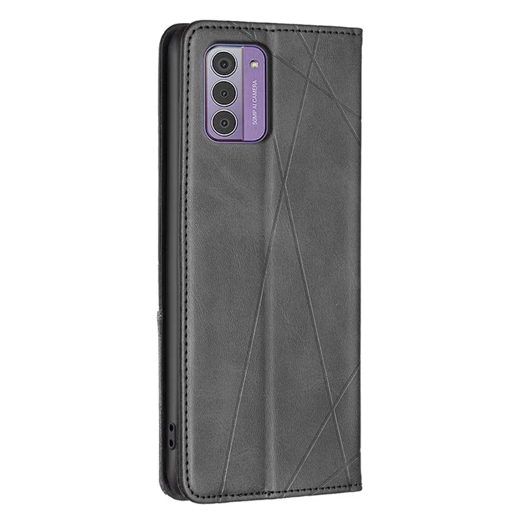 For Nokia G42 Stand Leather Phone Cover Imprinted Line Cell Phone Case with Card Slots - Black