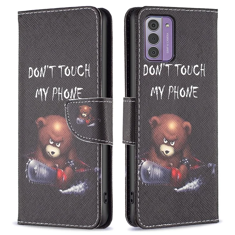 Per Nokia G42 Stand Cover Custodia in Pelle PU con Stampa a Motivi Protettiva Flip Phone Case - Orso