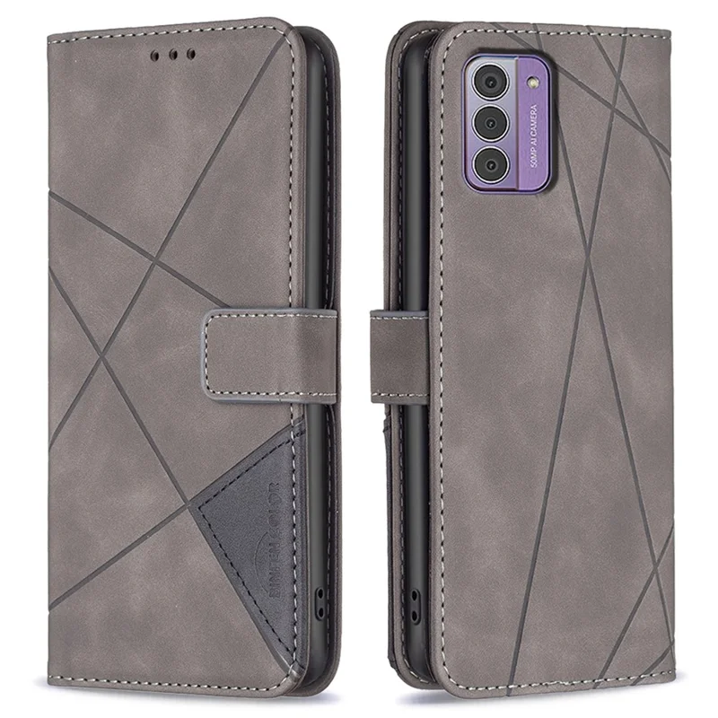 BINFEN COLOR For Nokia G42 Phone Cases Wallet Stand Geometry Imprint Leather Cover - Grey