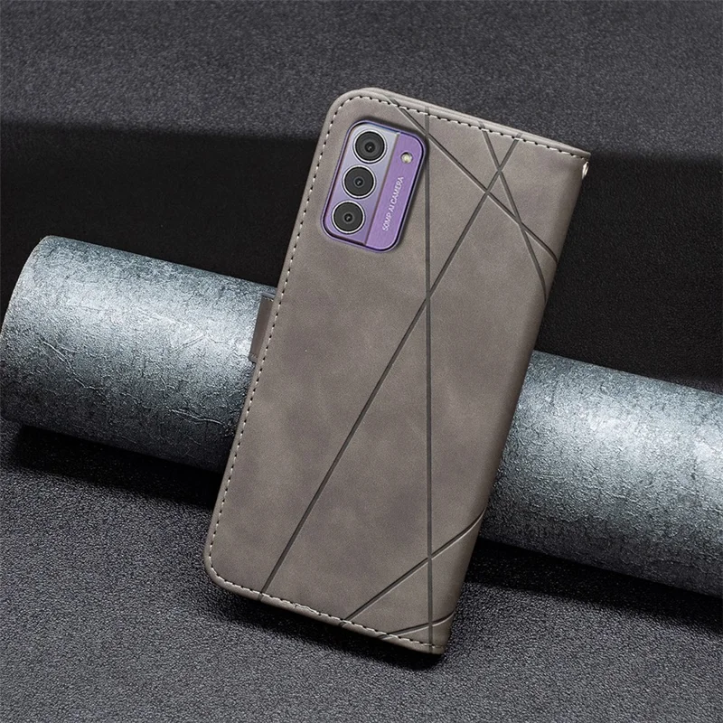 BINFEN COLOR For Nokia G42 Phone Cases Wallet Stand Geometry Imprint Leather Cover - Grey