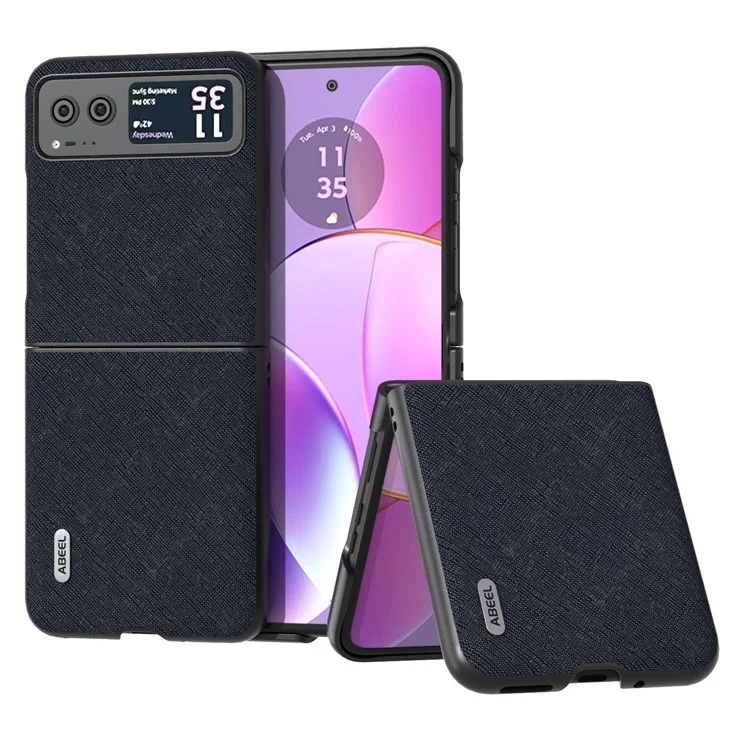 ABEEL Para Motorola Razr 40 5G Estuche de Teléfono con Textura Cruzada Cuero de Vaca Revestido de PC Cubierta de Teléfono Dura - Azul