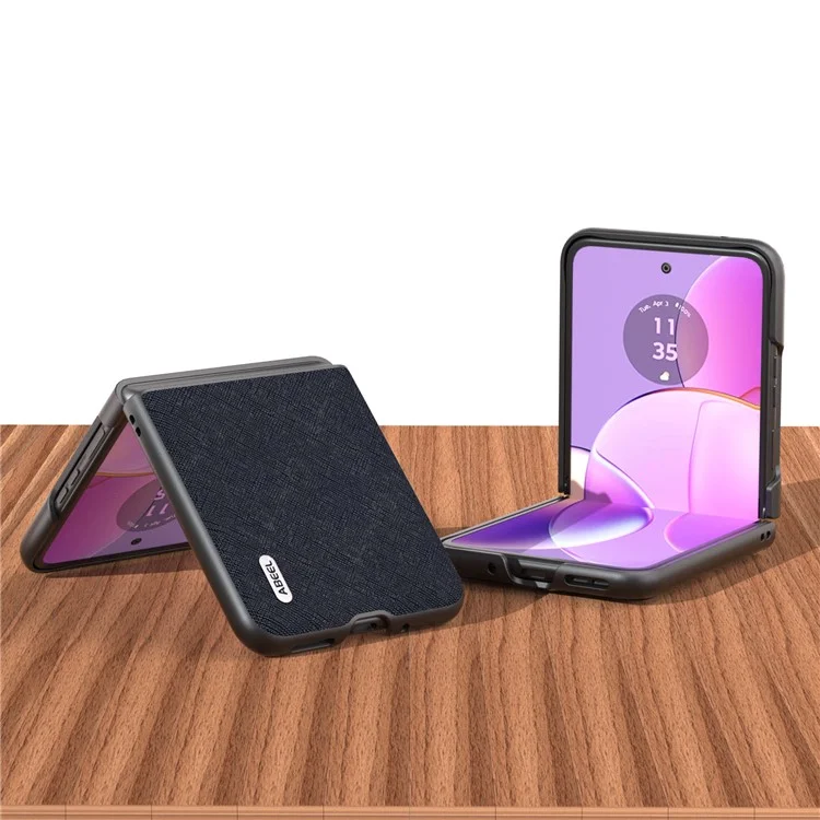 ABEEL Para Motorola Razr 40 5G Estuche de Teléfono con Textura Cruzada Cuero de Vaca Revestido de PC Cubierta de Teléfono Dura - Azul