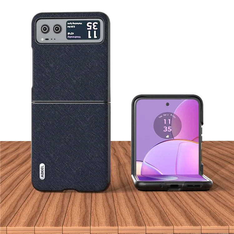 ABEEL Para Motorola Razr 40 5G Estuche de Teléfono con Textura Cruzada Cuero de Vaca Revestido de PC Cubierta de Teléfono Dura - Azul