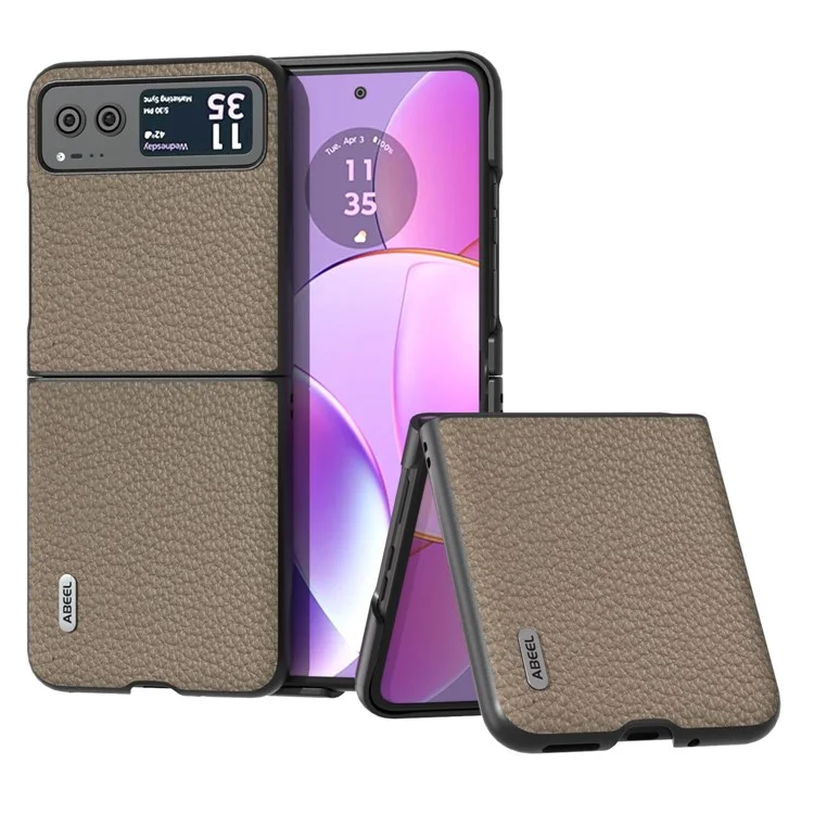 ABEEL For Motorola Razr 40 5G Funda Antirayado para Teléfono Textura Litchi Cuero de Vaca Revestida Cubierta de PC - Caqui