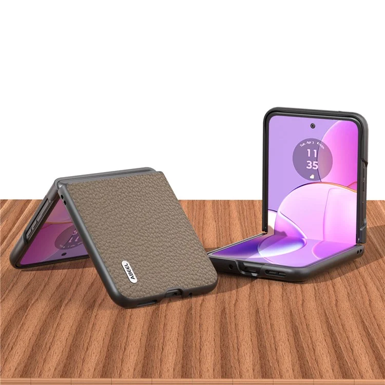 ABEEL For Motorola Razr 40 5G Funda Antirayado para Teléfono Textura Litchi Cuero de Vaca Revestida Cubierta de PC - Caqui