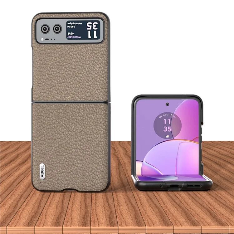 ABEEL For Motorola Razr 40 5G Funda Antirayado para Teléfono Textura Litchi Cuero de Vaca Revestida Cubierta de PC - Caqui