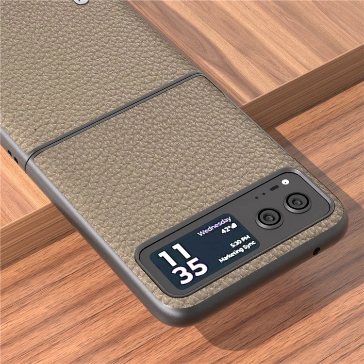 ABEEL For Motorola Razr 40 5G Funda Antirayado para Teléfono Textura Litchi Cuero de Vaca Revestida Cubierta de PC - Caqui