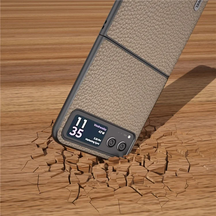 ABEEL For Motorola Razr 40 5G Funda Antirayado para Teléfono Textura Litchi Cuero de Vaca Revestida Cubierta de PC - Caqui