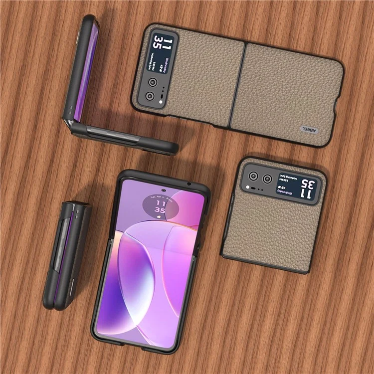 ABEEL For Motorola Razr 40 5G Funda Antirayado para Teléfono Textura Litchi Cuero de Vaca Revestida Cubierta de PC - Caqui