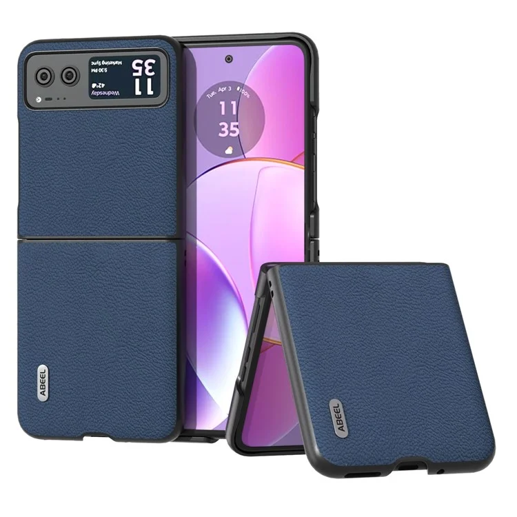 ABEEL para Motorola Razr 40 5G Funda de piel de vaca con revestimiento de PC Textura de lichí Funda de teléfono - Azul
