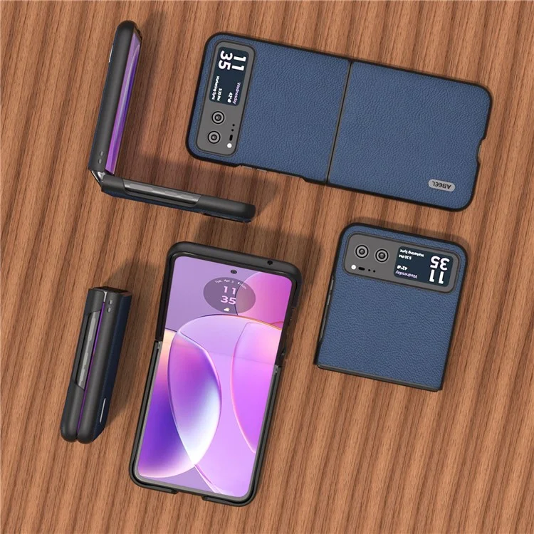 ABEEL para Motorola Razr 40 5G Funda de piel de vaca con revestimiento de PC Textura de lichí Funda de teléfono - Azul