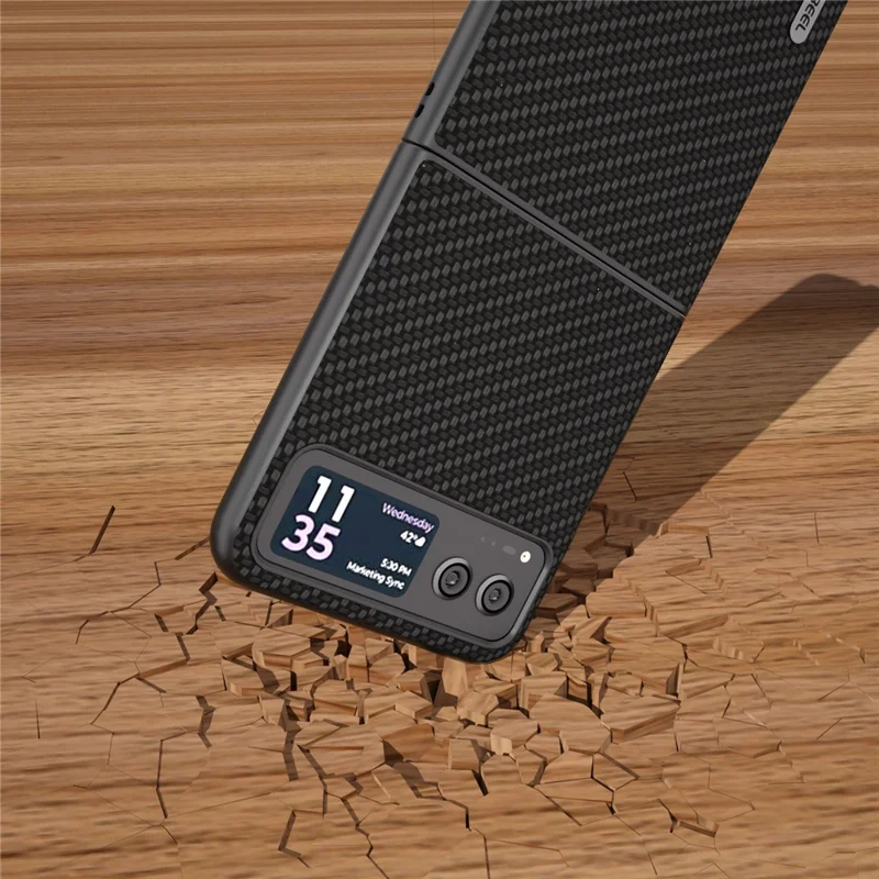 ABEEL Phone Case for Motorola Razr 40 5G Carbon Fiber Texture PU Leather Coated PC Cover - Black