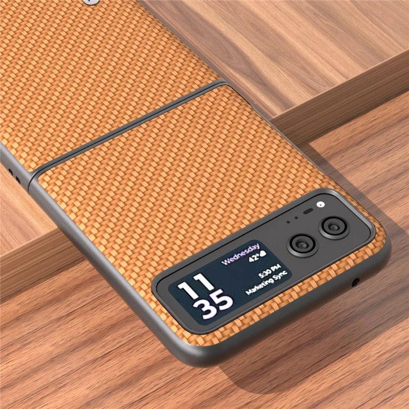 ABEEL Phone Case for Motorola Razr 40 5G Carbon Fiber Texture PU Leather Coated PC Cover - Light Brown
