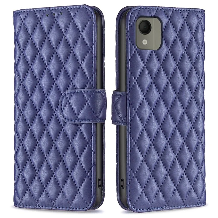 BINFEN COLOR BF Style-14 for Nokia C110 Anti-scratch Wallet Cover Shell Imprinted Stand PU Leather Phone Case - Blue