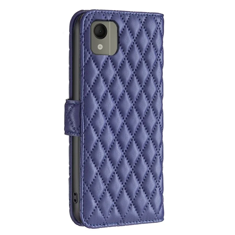 BINFEN COLOR BF Style-14 for Nokia C110 Anti-scratch Wallet Cover Shell Imprinted Stand PU Leather Phone Case - Blue