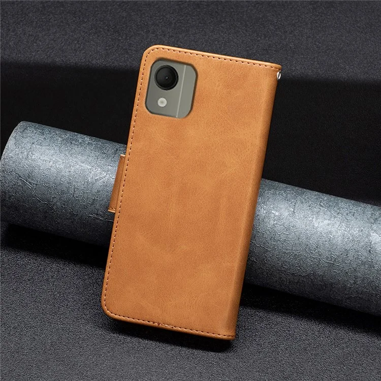 Pour Nokia C110 Coque de téléphone portable antichoc, support, étui en cuir PU de couleur unie texturé - Jaune