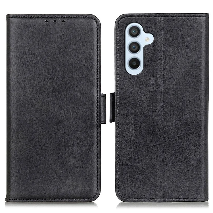 Для Samsung Galaxy S23 FE Wallet Stand Phone Case PU Leather Cover Cowhide Texture Phone Shell - Black