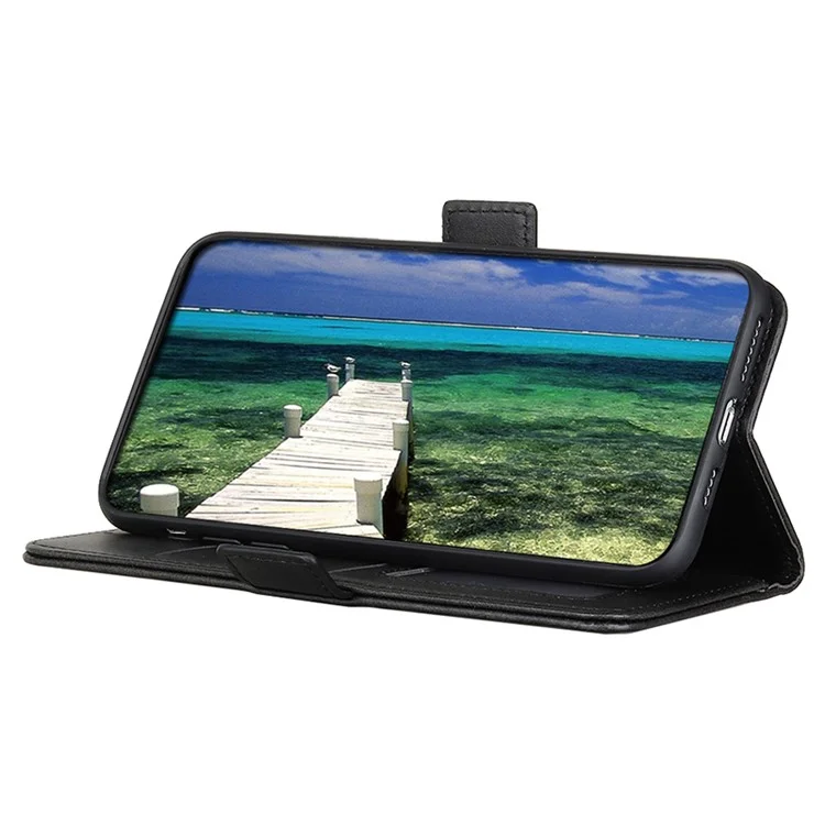 Для Samsung Galaxy S23 FE Wallet Stand Phone Case PU Leather Cover Cowhide Texture Phone Shell - Black