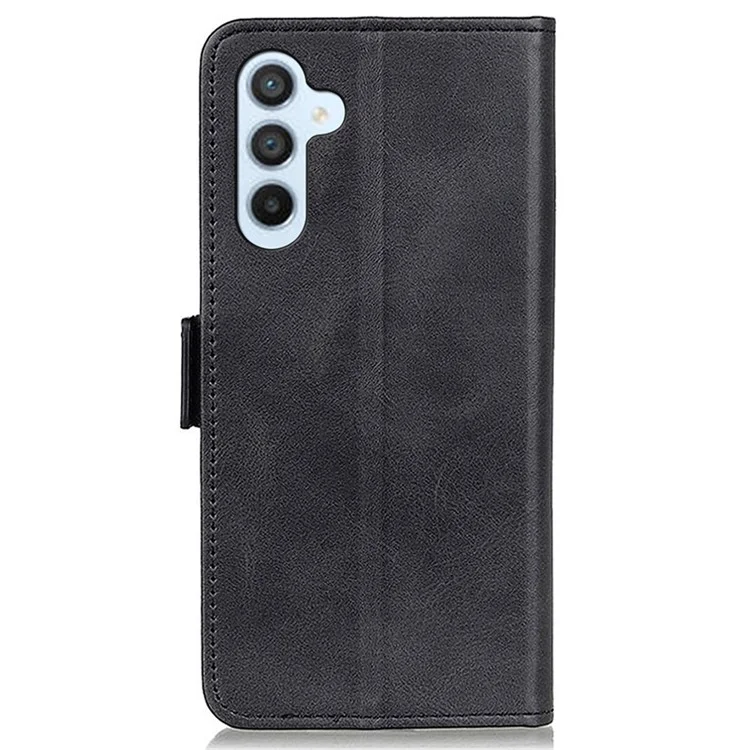 Для Samsung Galaxy S23 FE Wallet Stand Phone Case PU Leather Cover Cowhide Texture Phone Shell - Black