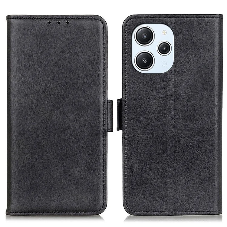 Для Xiaomi Redmi 12 4G Flip Wallet Case PU Leather Cowhide Texture Stand Protective Phone Cover - Black