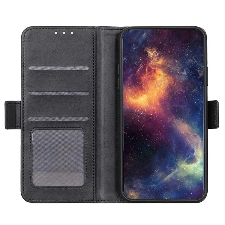 Для Xiaomi Redmi 12 4G Flip Wallet Case PU Leather Cowhide Texture Stand Protective Phone Cover - Black