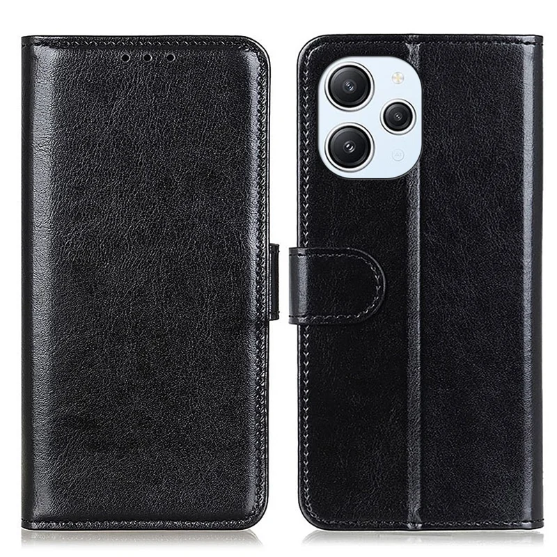 Para Xiaomi Redmi 12 4G Capa Flip de Couro PU Crazy Horse Texture Stand Wallet Phone Cover - Preto