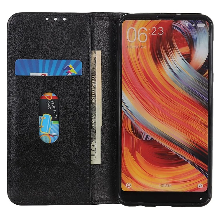 For Samsung Galaxy S23 FE Split Leather Phone Case Wallet Stand Litchi Texture Phone Cover - Black