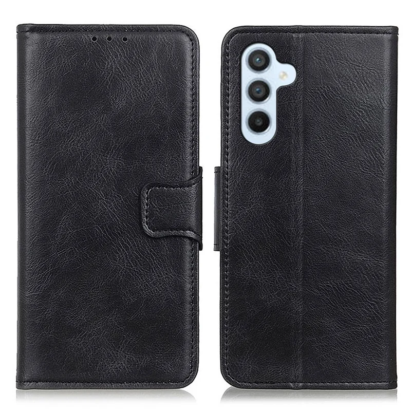 For Samsung Galaxy S23 FE Leather Wallet Case Crazy Horse Texture Stand Folio Cell Phone Cover - Black
