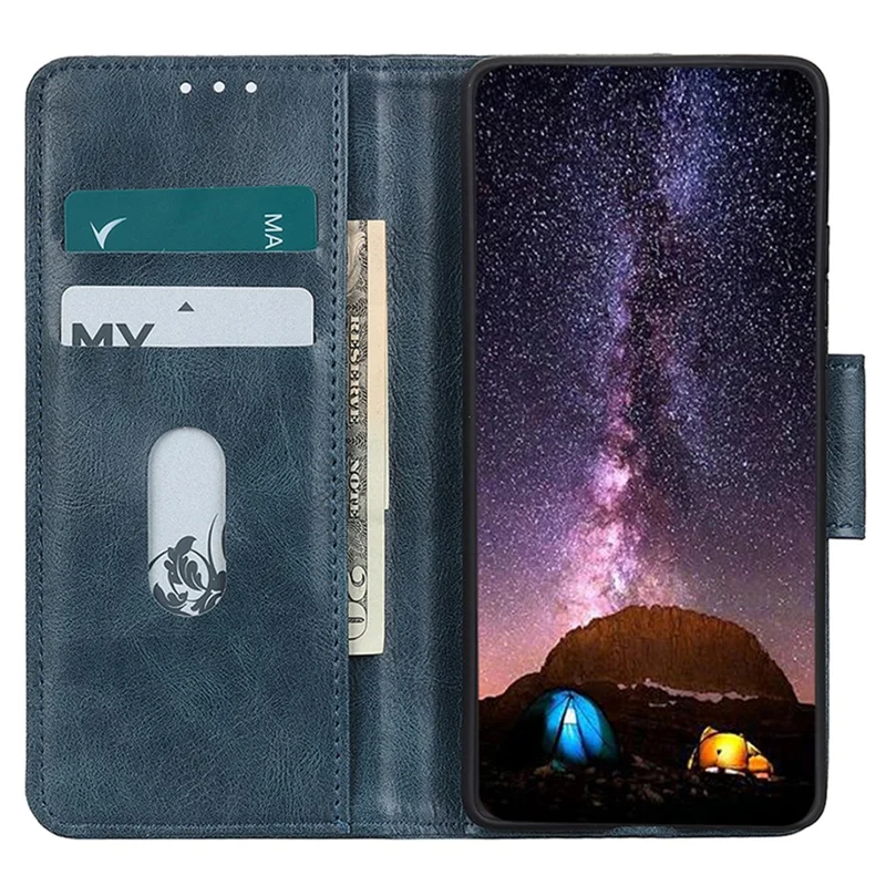 For Samsung Galaxy S23 FE Leather Wallet Case Crazy Horse Texture Stand Folio Cell Phone Cover - Blue