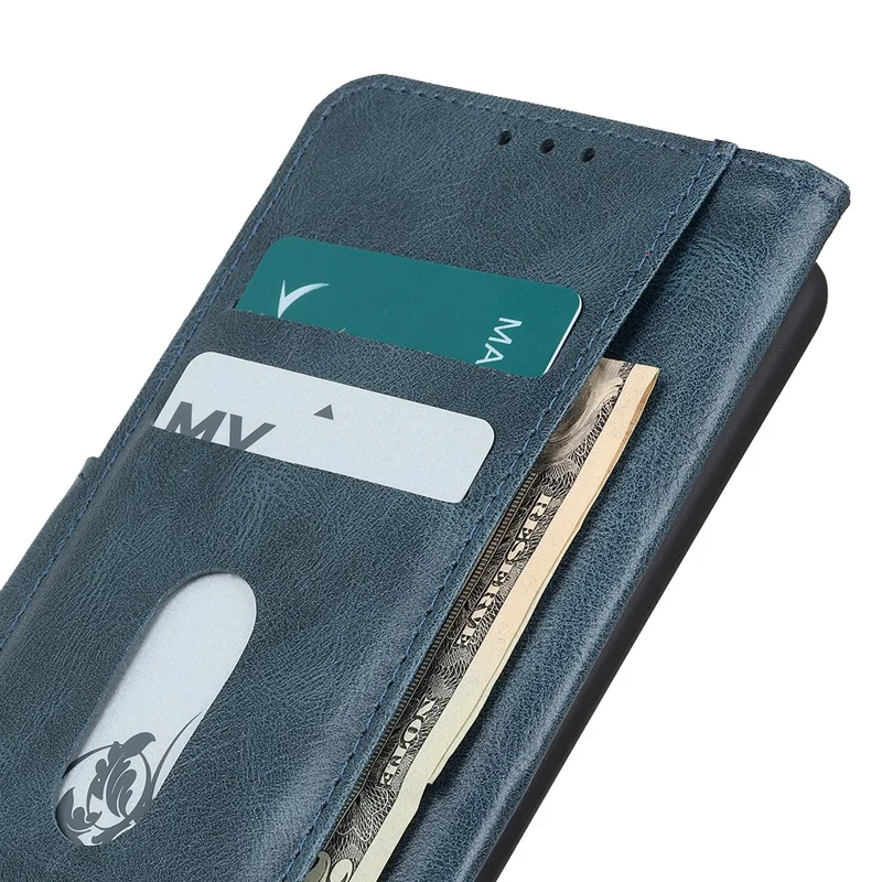 For Samsung Galaxy S23 FE Leather Wallet Case Crazy Horse Texture Stand Folio Cell Phone Cover - Blue