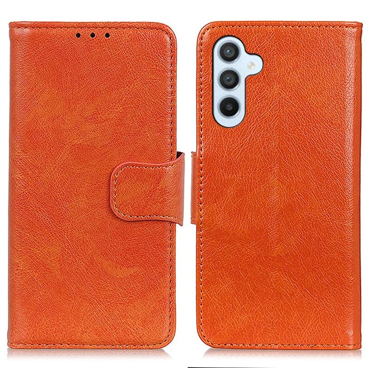 Pour Samsung Galaxy S23 FE Nappa Texture Split Leather Wallet Case Anti-drop Phone Cover with Stand - Orange