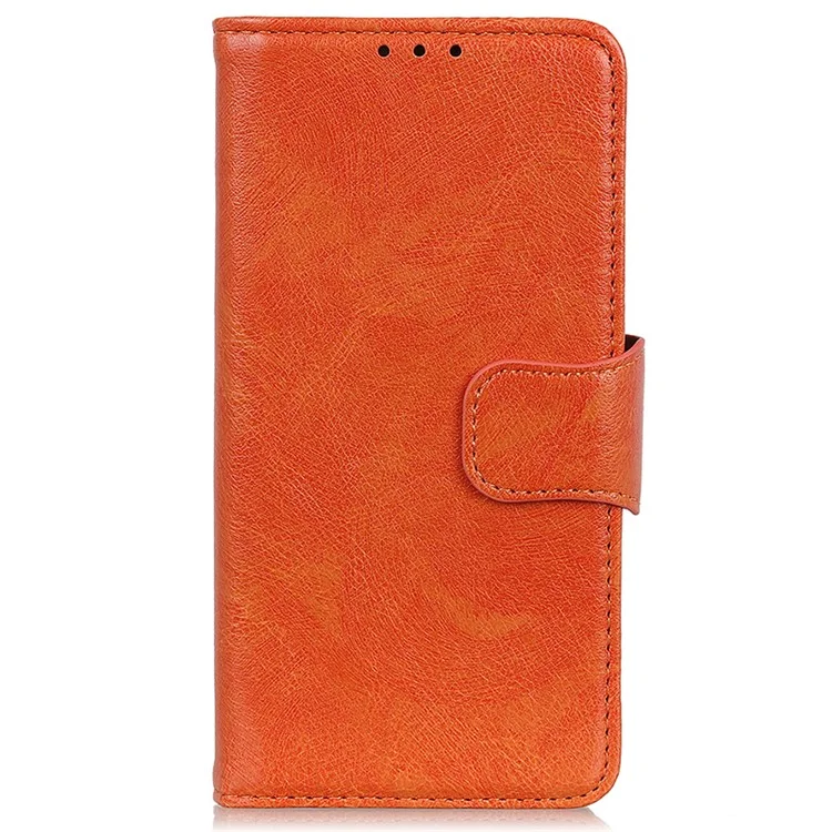 Pour Samsung Galaxy S23 FE Nappa Texture Split Leather Wallet Case Anti-drop Phone Cover with Stand - Orange