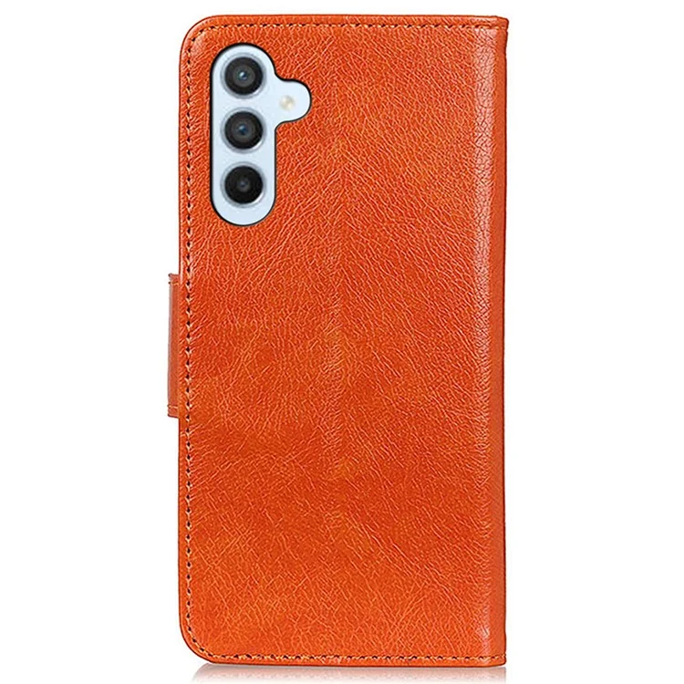 Pour Samsung Galaxy S23 FE Nappa Texture Split Leather Wallet Case Anti-drop Phone Cover with Stand - Orange