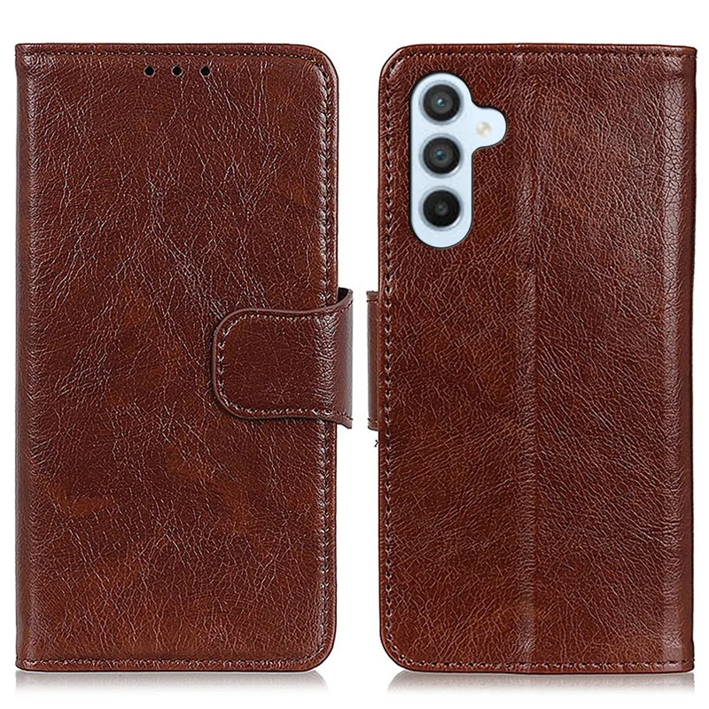 For Samsung Galaxy S23 FE Nappa Texture Split Leather Wallet Case Anti-drop Phone Cover with Stand - Brown