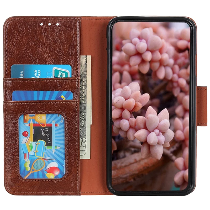 For Samsung Galaxy S23 FE Nappa Texture Split Leather Wallet Case Anti-drop Phone Cover with Stand - Brown