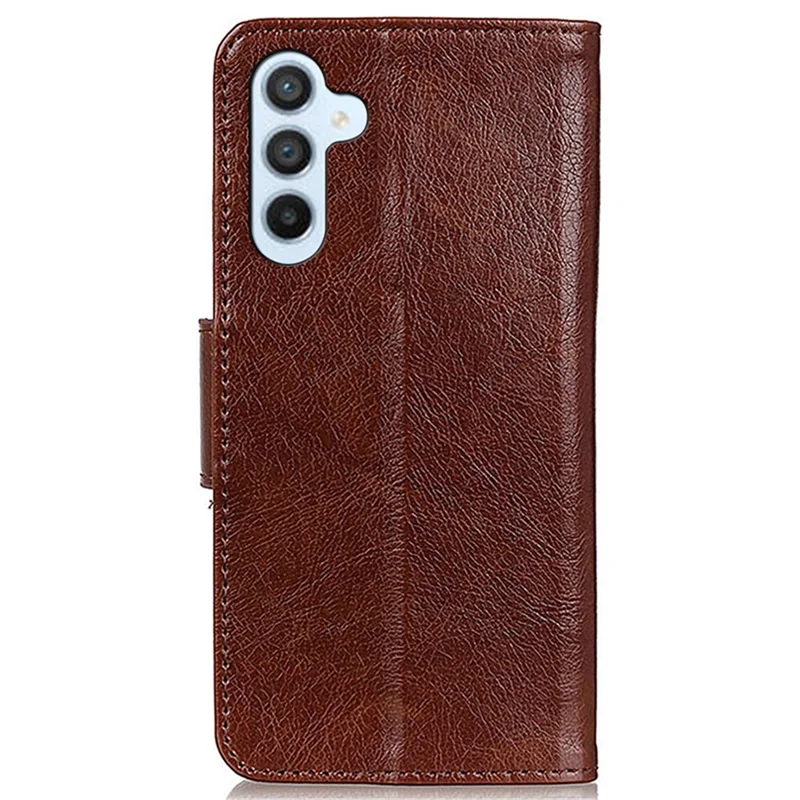 For Samsung Galaxy S23 FE Nappa Texture Split Leather Wallet Case Anti-drop Phone Cover with Stand - Brown