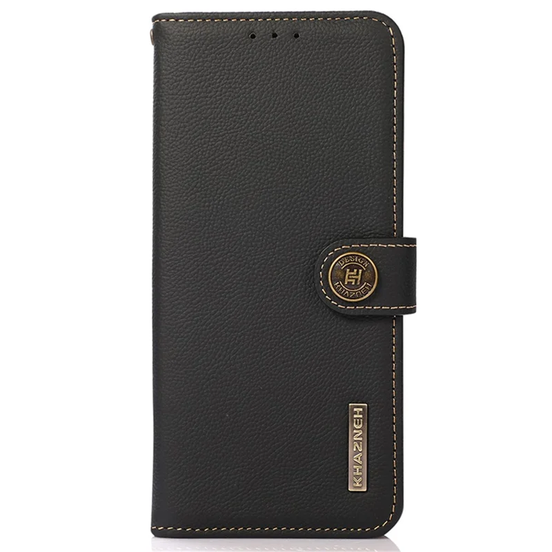 KHAZNEH For Samsung Galaxy S23 FE RFID Blocking Phone Case Genuine Cow Leather Stand Wallet Cover - Black