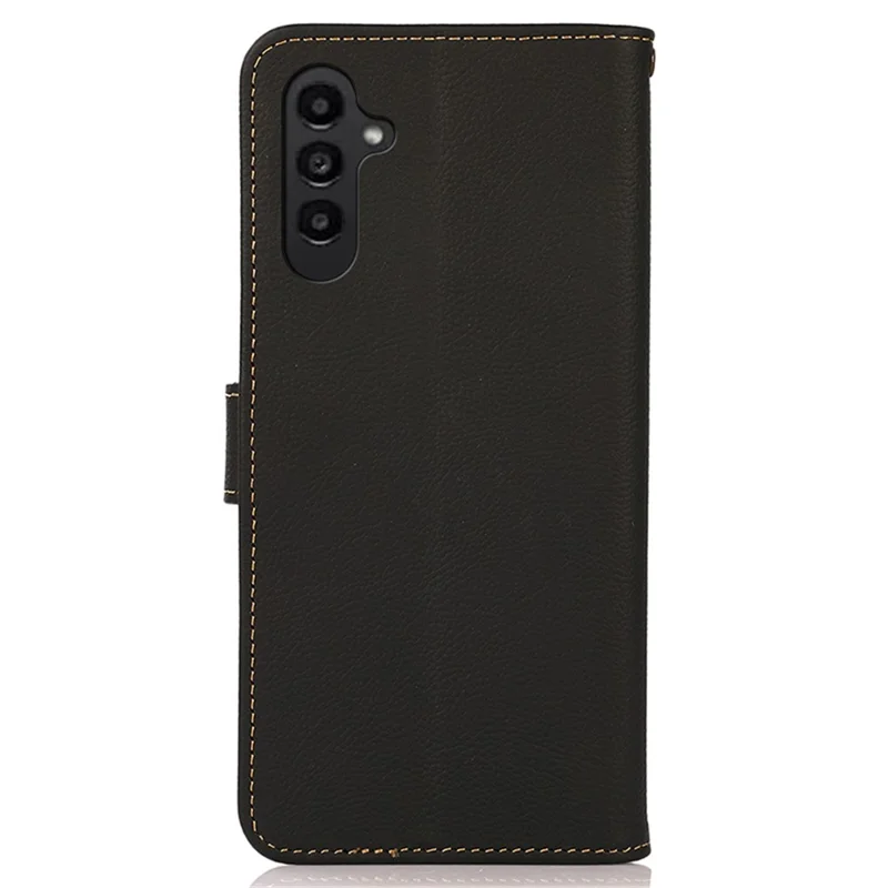 KHAZNEH For Samsung Galaxy S23 FE RFID Blocking Phone Case Genuine Cow Leather Stand Wallet Cover - Black