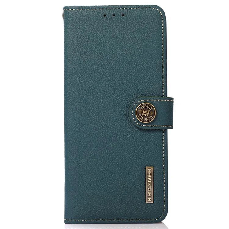 KHAZNEH для Samsung Galaxy S23 FE RFID Blocking Phone Case Genuine Cow Leather Stand Wallet Cover - Зеленый