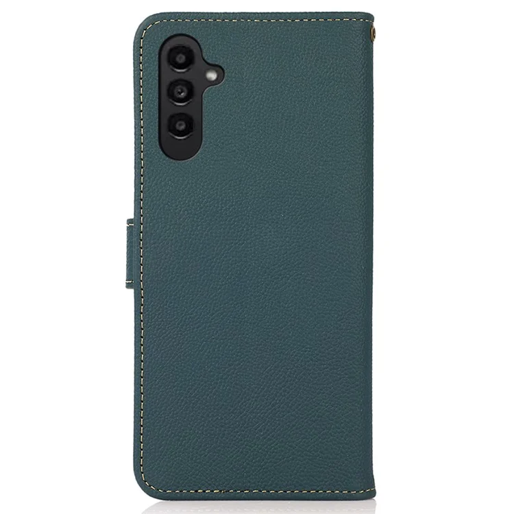 KHAZNEH для Samsung Galaxy S23 FE RFID Blocking Phone Case Genuine Cow Leather Stand Wallet Cover - Зеленый