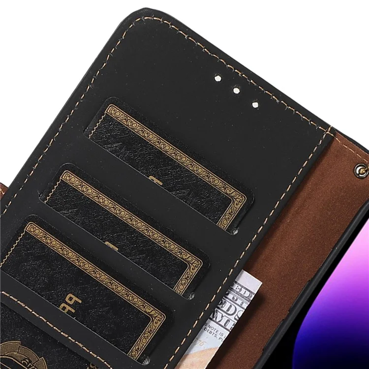 Para Samsung Galaxy S23 FE RFID Blocking Wallet Case Silky Feeling Genuine Cow Leather Stand Phone Cover - Preto