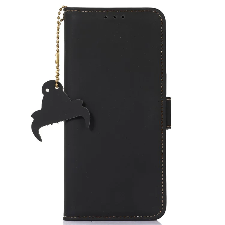 Para Samsung Galaxy S23 FE RFID Blocking Wallet Case Silky Feeling Genuine Cow Leather Stand Phone Cover - Preto