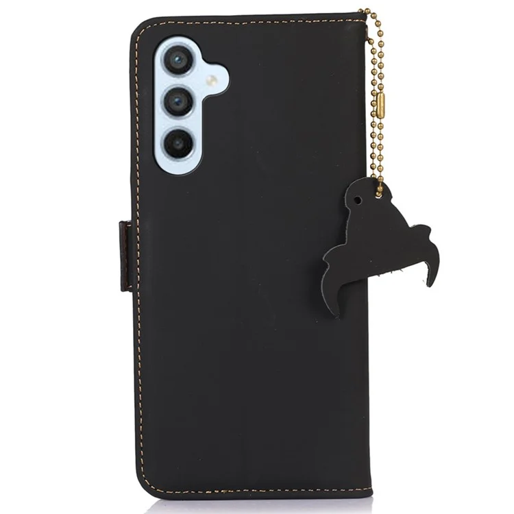 Para Samsung Galaxy S23 FE RFID Blocking Wallet Case Silky Feeling Genuine Cow Leather Stand Phone Cover - Preto