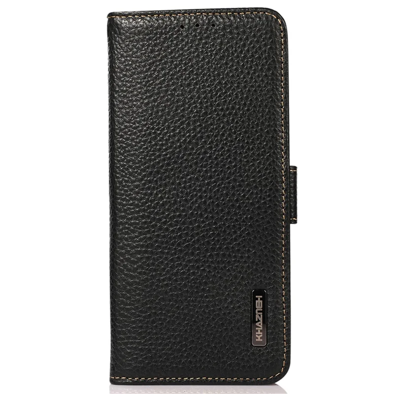 KHAZNEH для Samsung Galaxy S23 FE Genuine Cow Leather Phone Case Wallet RFID Blocking Stand Cover - Black